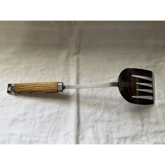 Vintage Foley Chrome Plates Wooden Handle Cooking Spatula Made In USA - Picture 2 of 4